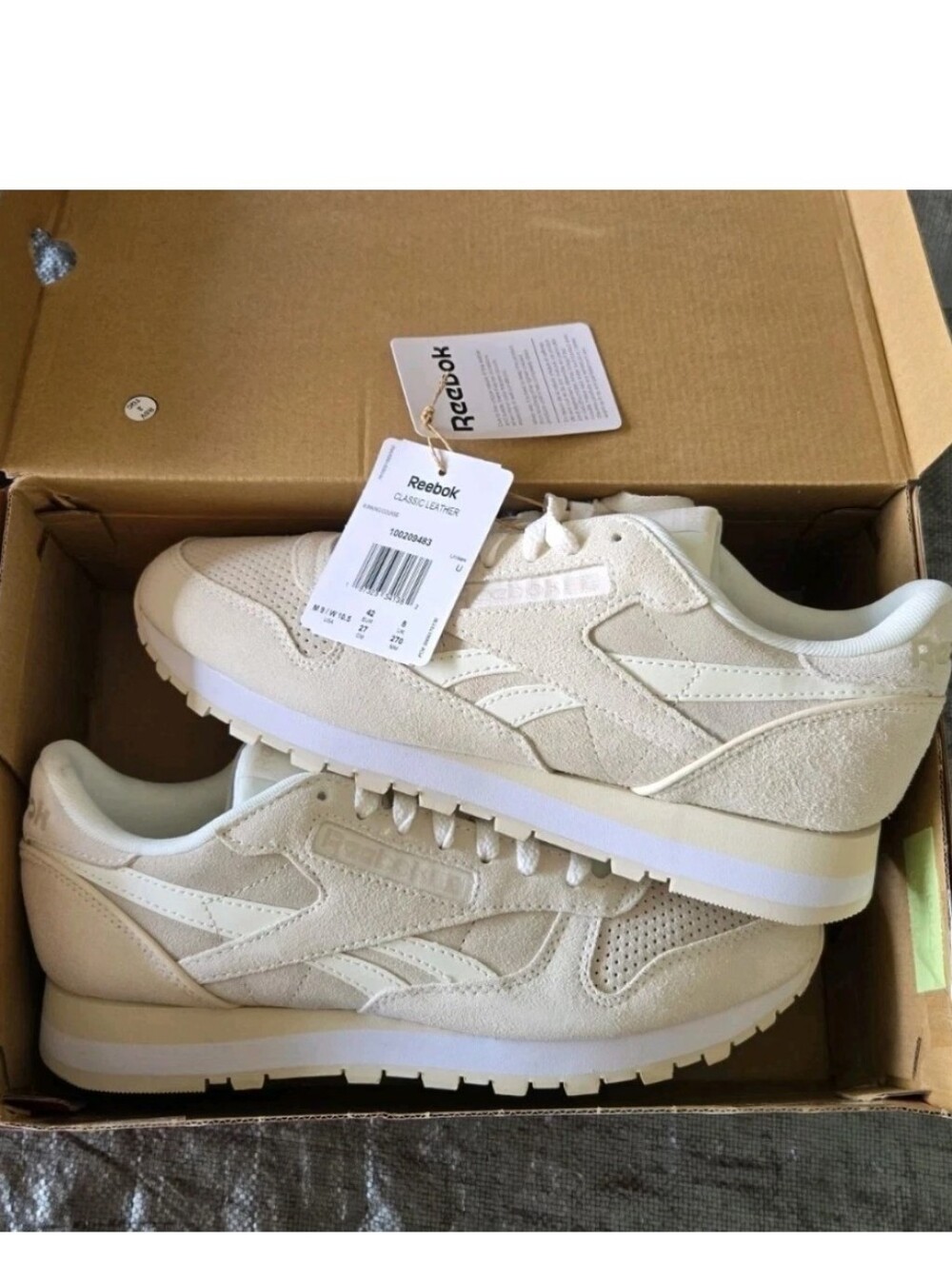 Reebok Classic Leather Chalk Sand White Unisex Sneakers Size Men's 9